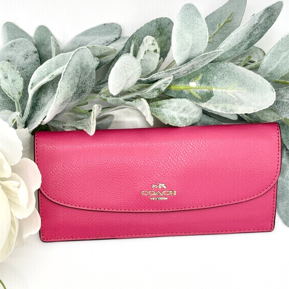 Coach Slim Wallet in Hot Pink Cross-grain Leather EUC - Picture 1 of 14